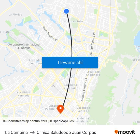 La Campiña to Clínica Saludcoop Juan Corpas map