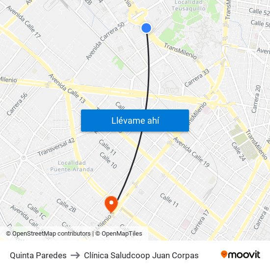 Quinta Paredes to Clínica Saludcoop Juan Corpas map