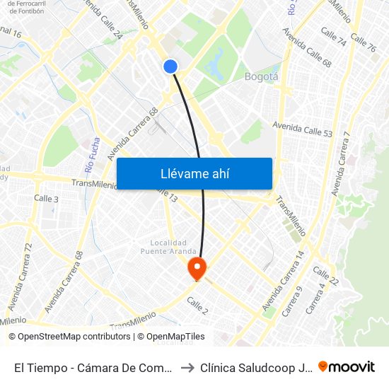 El Tiempo - Cámara De Comercio De Bogotá to Clínica Saludcoop Juan Corpas map