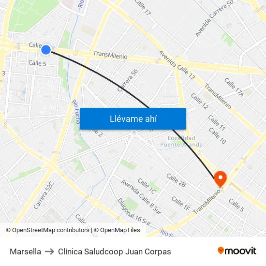 Marsella to Clínica Saludcoop Juan Corpas map