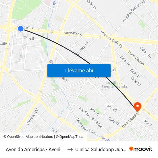 Avenida Américas - Avenida Boyacá to Clínica Saludcoop Juan Corpas map