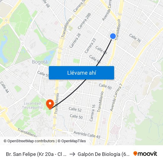 Br. San Felipe (Kr 20a - Cl 74) to Galpón De Biología (632) map