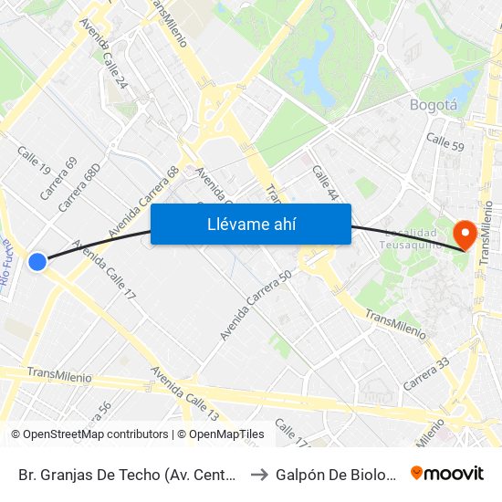 Br. Granjas De Techo (Av. Centenario - Kr 65) to Galpón De Biología (632) map