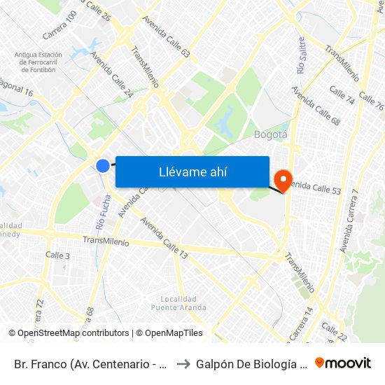 Br. Franco (Av. Centenario - Kr 69b) to Galpón De Biología (632) map