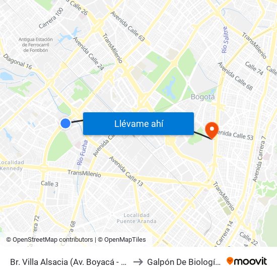 Br. Villa Alsacia (Av. Boyacá - Cl 12a) (A) to Galpón De Biología (632) map