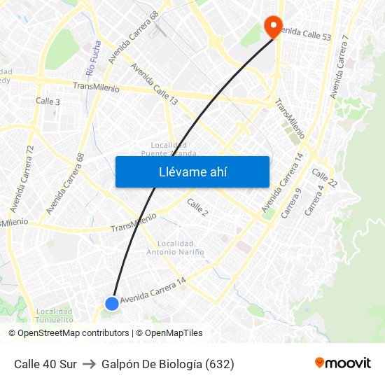 Calle 40 Sur to Galpón De Biología (632) map