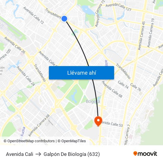 Avenida Cali to Galpón De Biología (632) map