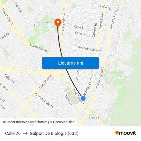 Calle 26 to Galpón De Biología (632) map