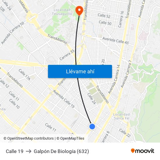 Calle 19 to Galpón De Biología (632) map