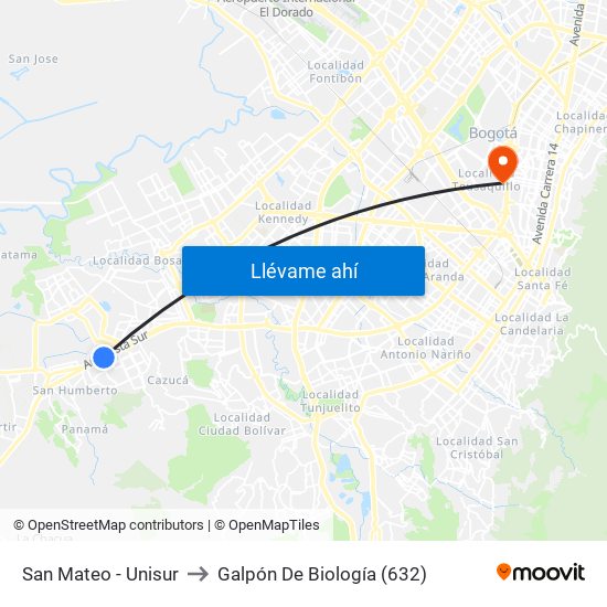 San Mateo - Unisur to Galpón De Biología (632) map