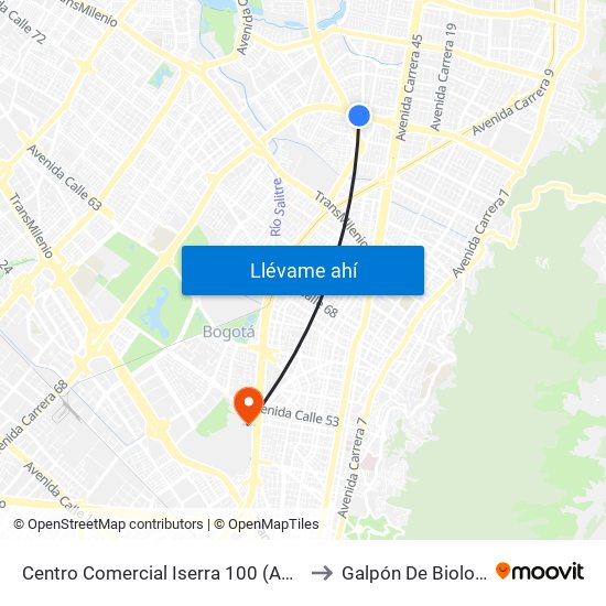 Centro Comercial Iserra 100 (Ac 100 - Kr 54) (B) to Galpón De Biología (632) map