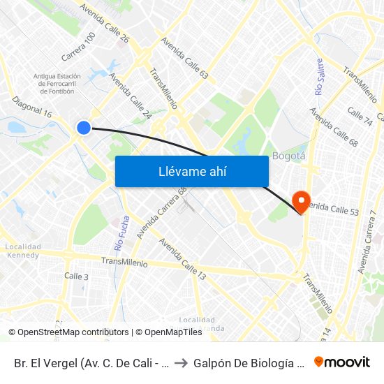 Br. El Vergel (Av. C. De Cali - Cl 18) to Galpón De Biología (632) map