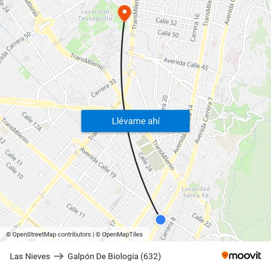 Las Nieves to Galpón De Biología (632) map