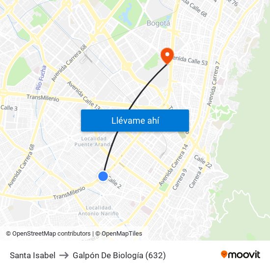 Santa Isabel to Galpón De Biología (632) map