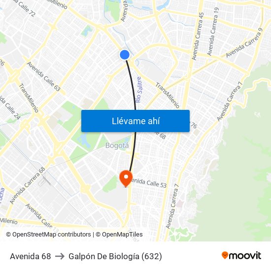 Avenida 68 to Galpón De Biología (632) map