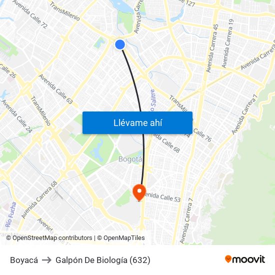 Boyacá to Galpón De Biología (632) map