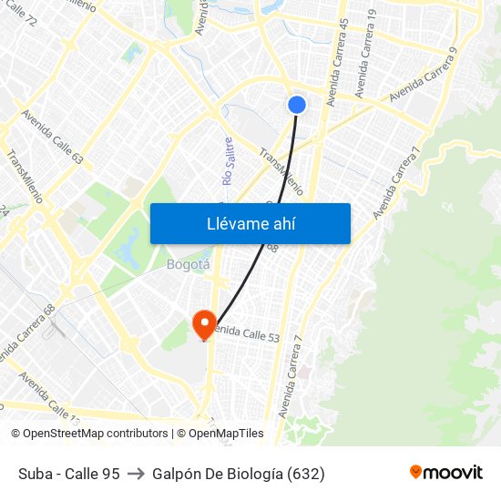 Suba - Calle 95 to Galpón De Biología (632) map