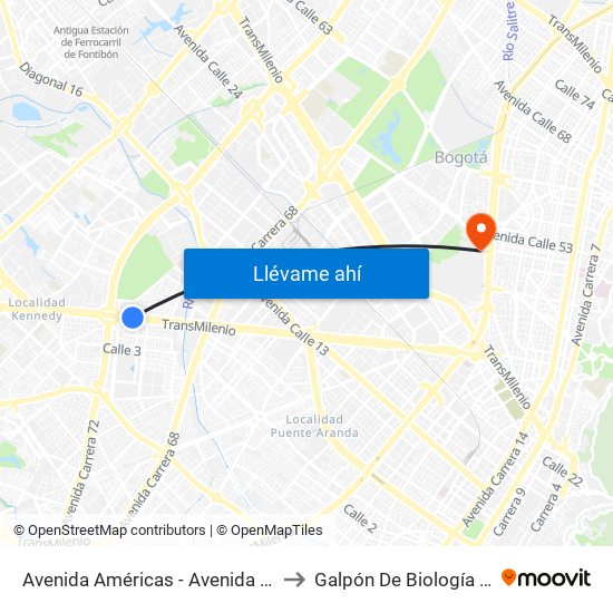 Avenida Américas - Avenida Boyacá to Galpón De Biología (632) map