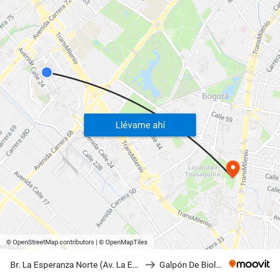 Br. La Esperanza Norte (Av. La Esperanza - Kr 69d) to Galpón De Biología (632) map