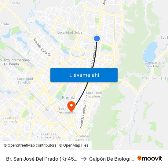 Br. San José Del Prado (Kr 45a - Cl 137) to Galpón De Biología (632) map