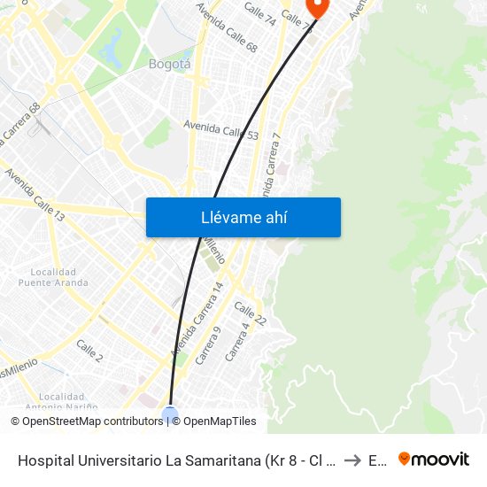 Hospital Universitario La Samaritana (Kr 8 - Cl 0 Sur) to Ean map