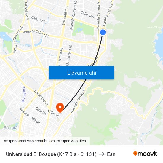 Universidad El Bosque (Kr 7 Bis - Cl 131) to Ean map