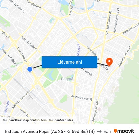 Estación Avenida Rojas (Ac 26 - Kr 69d Bis) (B) to Ean map