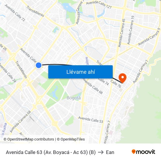 Avenida Calle 63 (Av. Boyacá - Ac 63) (B) to Ean map