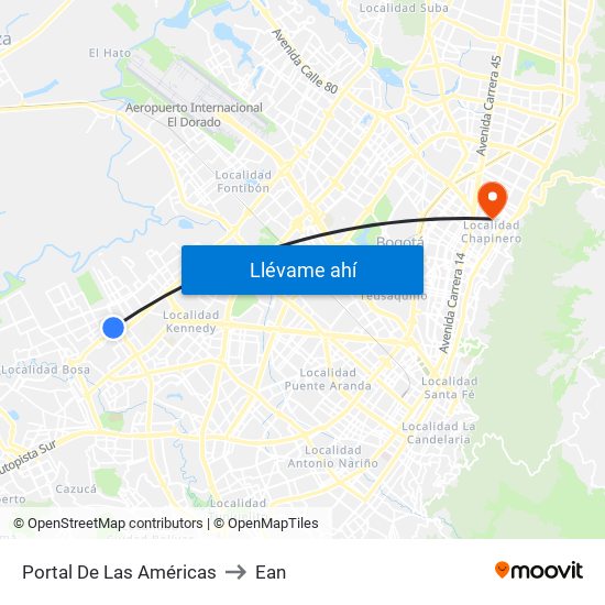 Portal De Las Américas to Ean map