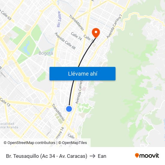 Br. Teusaquillo (Ac 34 - Av. Caracas) to Ean map