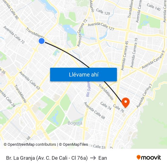 Br. La Granja (Av. C. De Cali - Cl 76a) to Ean map