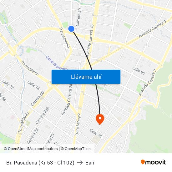 Br. Pasadena (Kr 53 - Cl 102) to Ean map