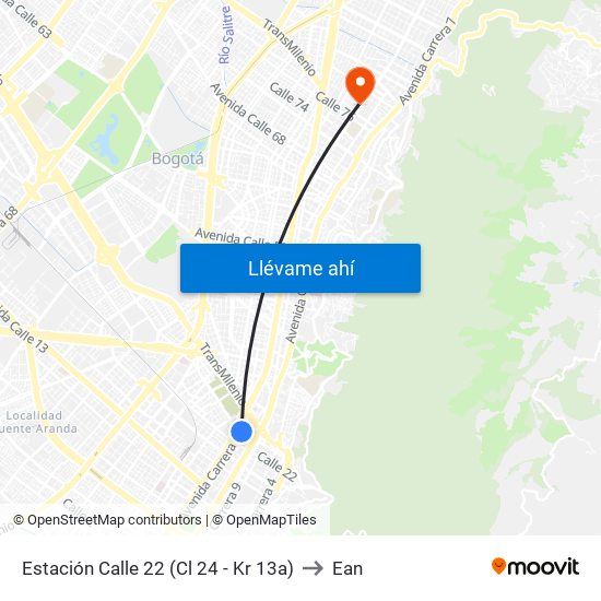 Estación Calle 22 (Cl 24 - Kr 13a) to Ean map