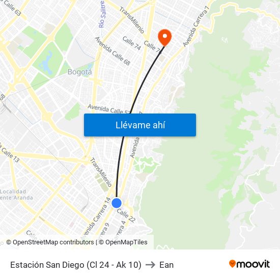 Estación San Diego (Cl 24 - Ak 10) to Ean map