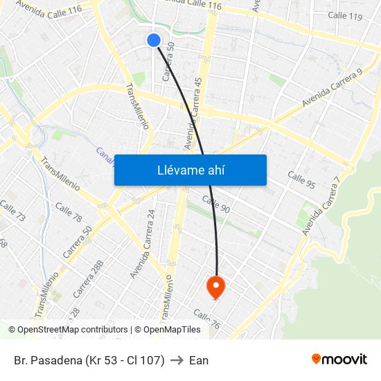 Br. Pasadena (Kr 53 - Cl 107) to Ean map