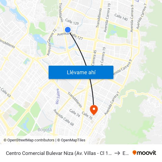 Centro Comercial Bulevar Niza (Av. Villas - Cl 127d) to Ean map