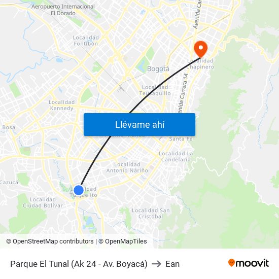 Parque El Tunal (Ak 24 - Av. Boyacá) to Ean map