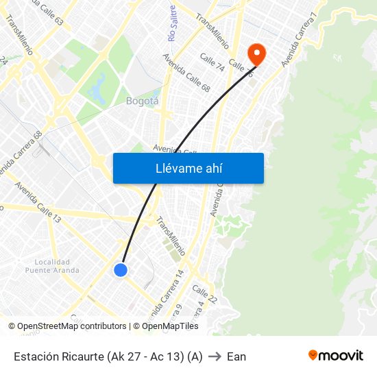 Estación Ricaurte (Ak 27 - Ac 13) (A) to Ean map