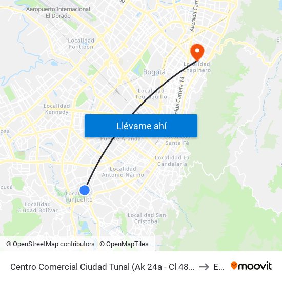 Centro Comercial Ciudad Tunal (Ak 24a - Cl 48b Sur) to Ean map