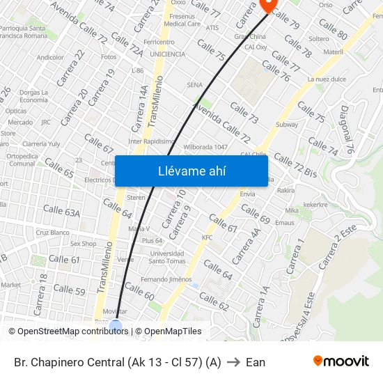 Br. Chapinero Central (Ak 13 - Cl 57) (A) to Ean map