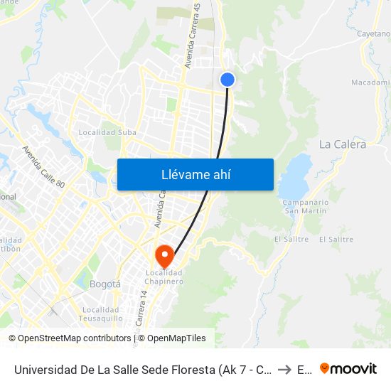 Universidad De La Salle Sede Floresta (Ak 7 - Cl 175) (A) to Ean map