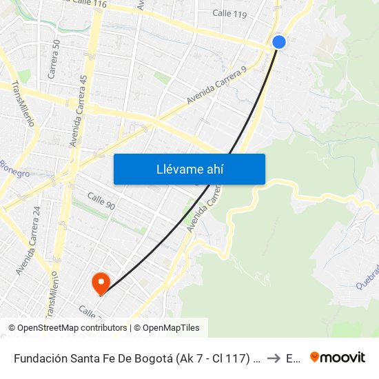 Fundación Santa Fe De Bogotá (Ak 7 - Cl 117) (A) to Ean map