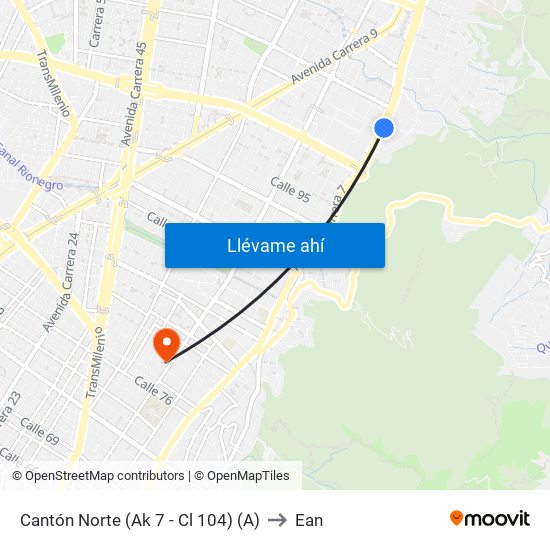 Cantón Norte (Ak 7 - Cl 104) (A) to Ean map