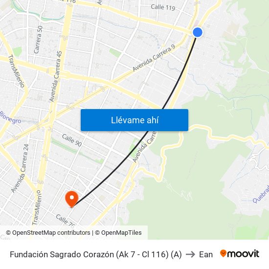 Fundación Sagrado Corazón (Ak 7 - Cl 116) (A) to Ean map