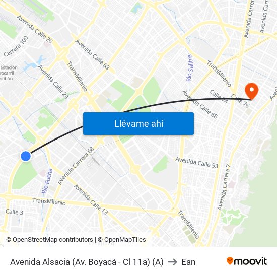 Avenida Alsacia (Av. Boyacá - Cl 11a) (A) to Ean map