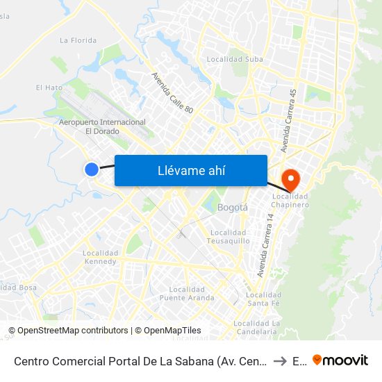 Centro Comercial Portal De La Sabana (Av. Centenario - Kr 106) to Ean map