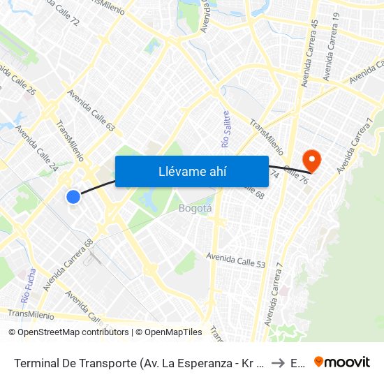 Terminal De Transporte (Av. La Esperanza - Kr 69d) to Ean map