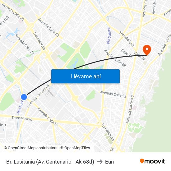 Br. Lusitania (Av. Centenario - Ak 68d) to Ean map