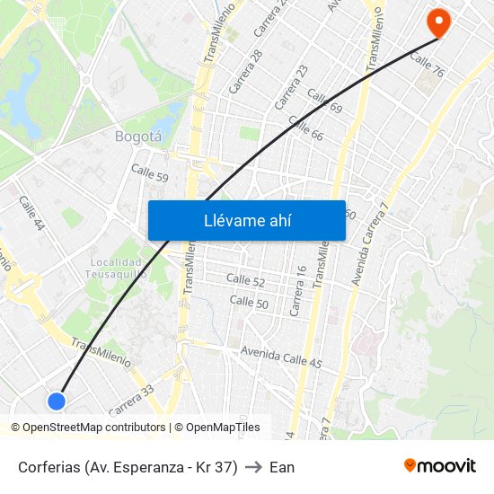 Corferias (Av. Esperanza - Kr 37) to Ean map