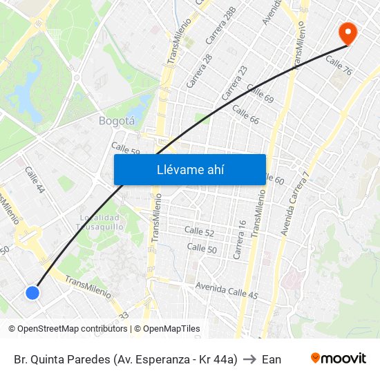 Br. Quinta Paredes (Av. Esperanza - Kr 44a) to Ean map